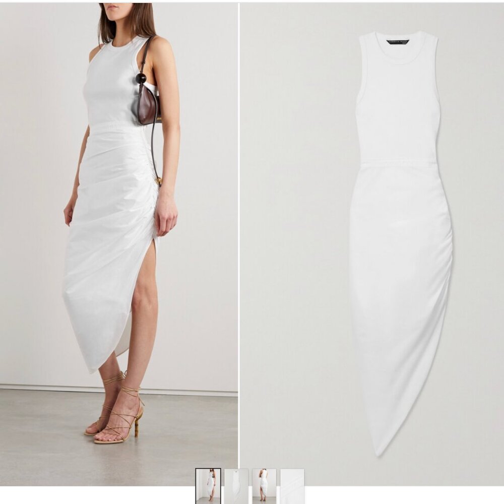 Veronica Beard Finca Ribbed Stretch-cotton Jersey And Poplin Midi Dress - White